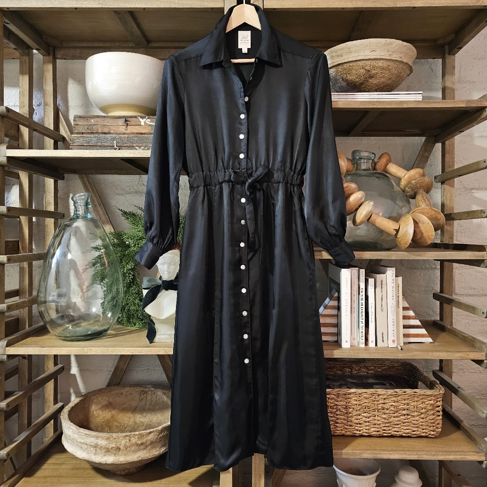 Cinq à Sept Joyce Black Satin Twill Shirt Dress | Cocktail & Events